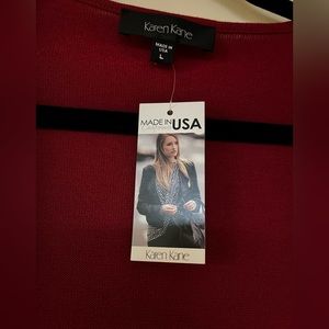 Knit red open flow front handkerchief hem cardigan